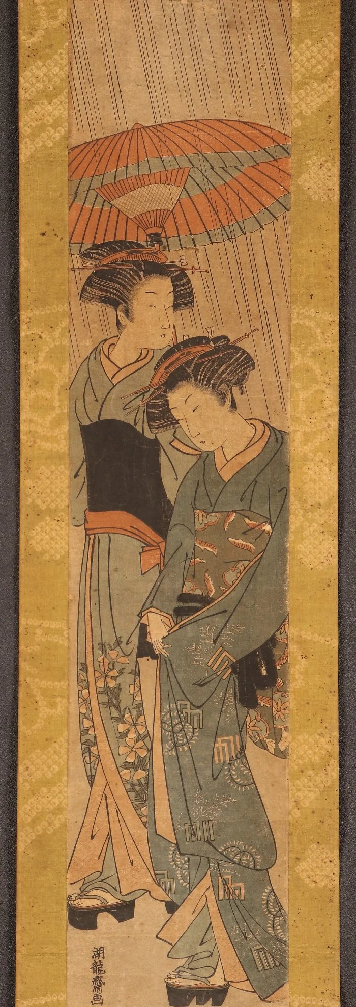 Isoda Koryūsai (act. c. 1764–1788) Two Women Sharing an Umbrella in the Rain