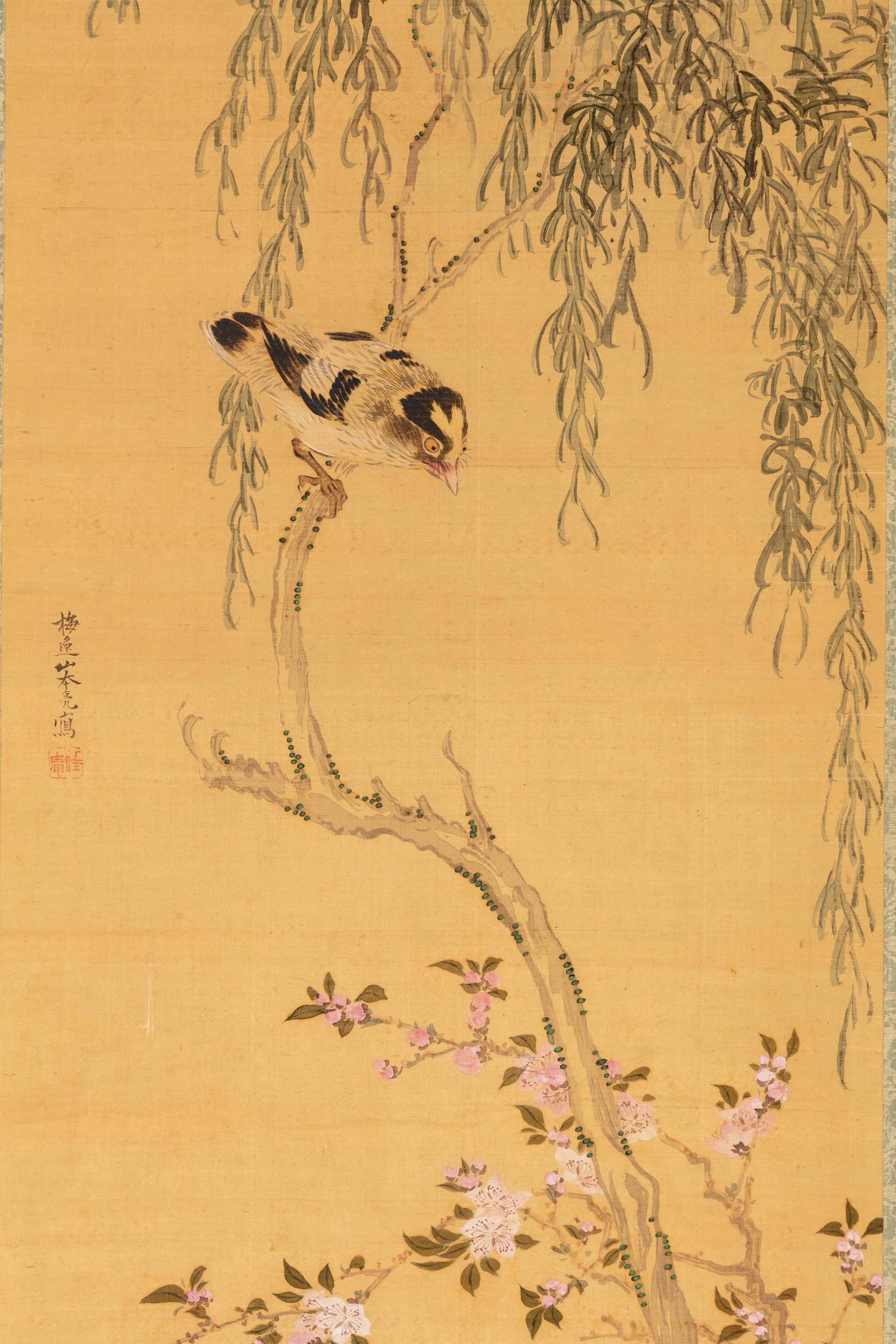 Willows and Cherry Blossoms with Bird