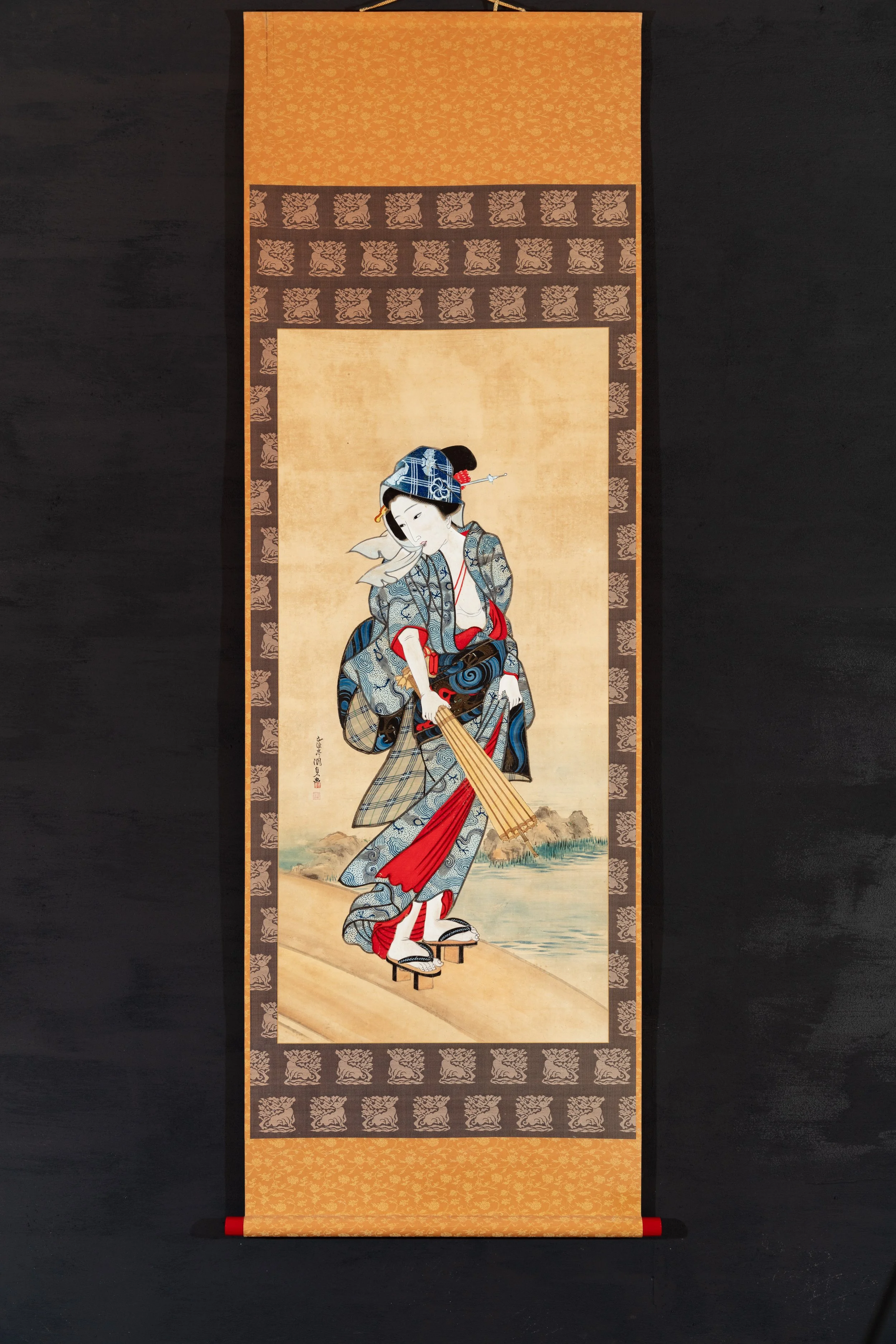 Beauty Crossing a Bridge, In the manner of Utagawa Kunisada c.  1850–1870