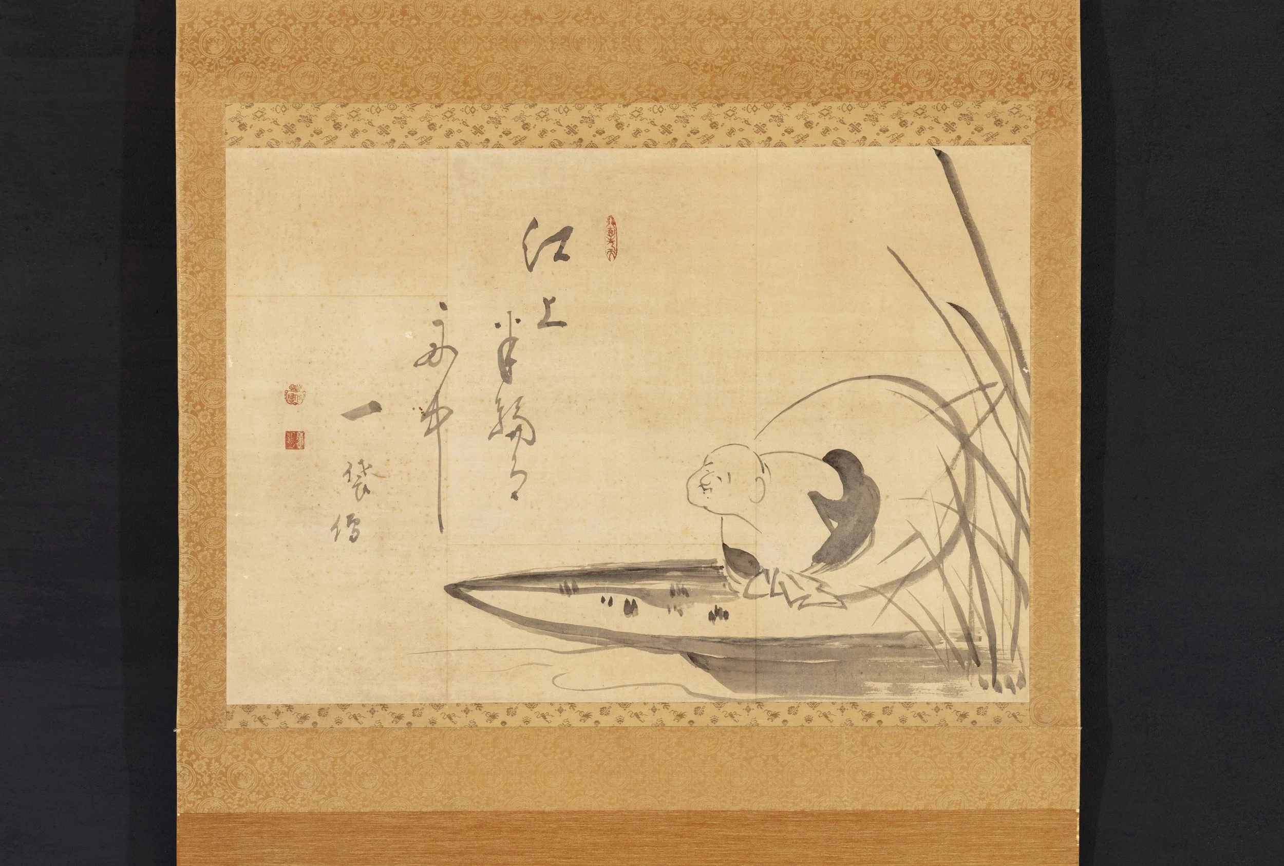 After Hakuin Ekaku (白隠慧鶴, 1685–1768)  Hotei in a Boat, Viewing the Moon