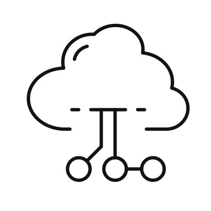 Outline of a cloud with three lines connected to circles underneath.