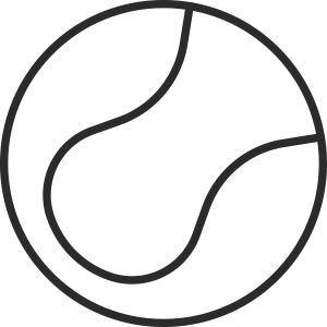 Stylized drawing of a tennis ball with curved lines inside a circular outline.