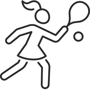 Stick figure girl playing tennis with a racket and ball.