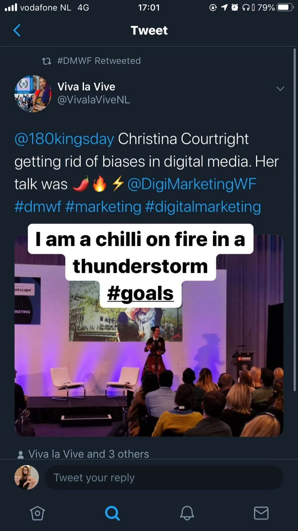 Christiana being praised for her ageism in adveritsing speech at DMWF