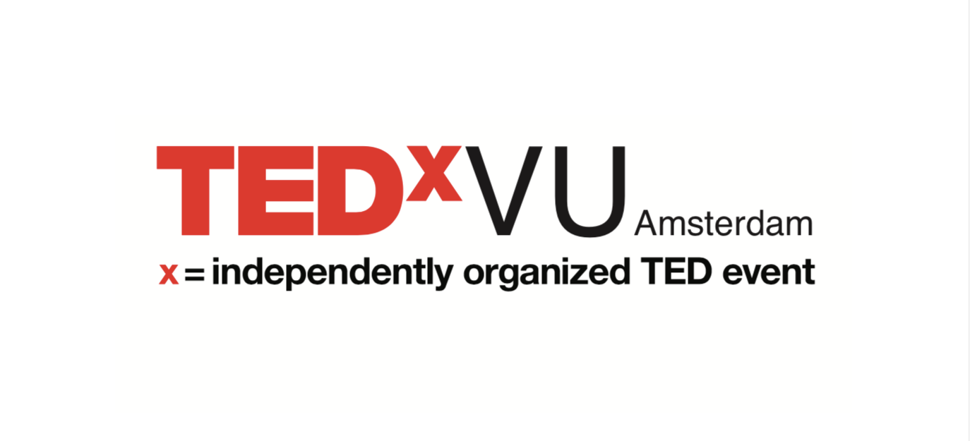 Logo for TEDxVU Amsterdam with the description 'x = independently organized TED event'.