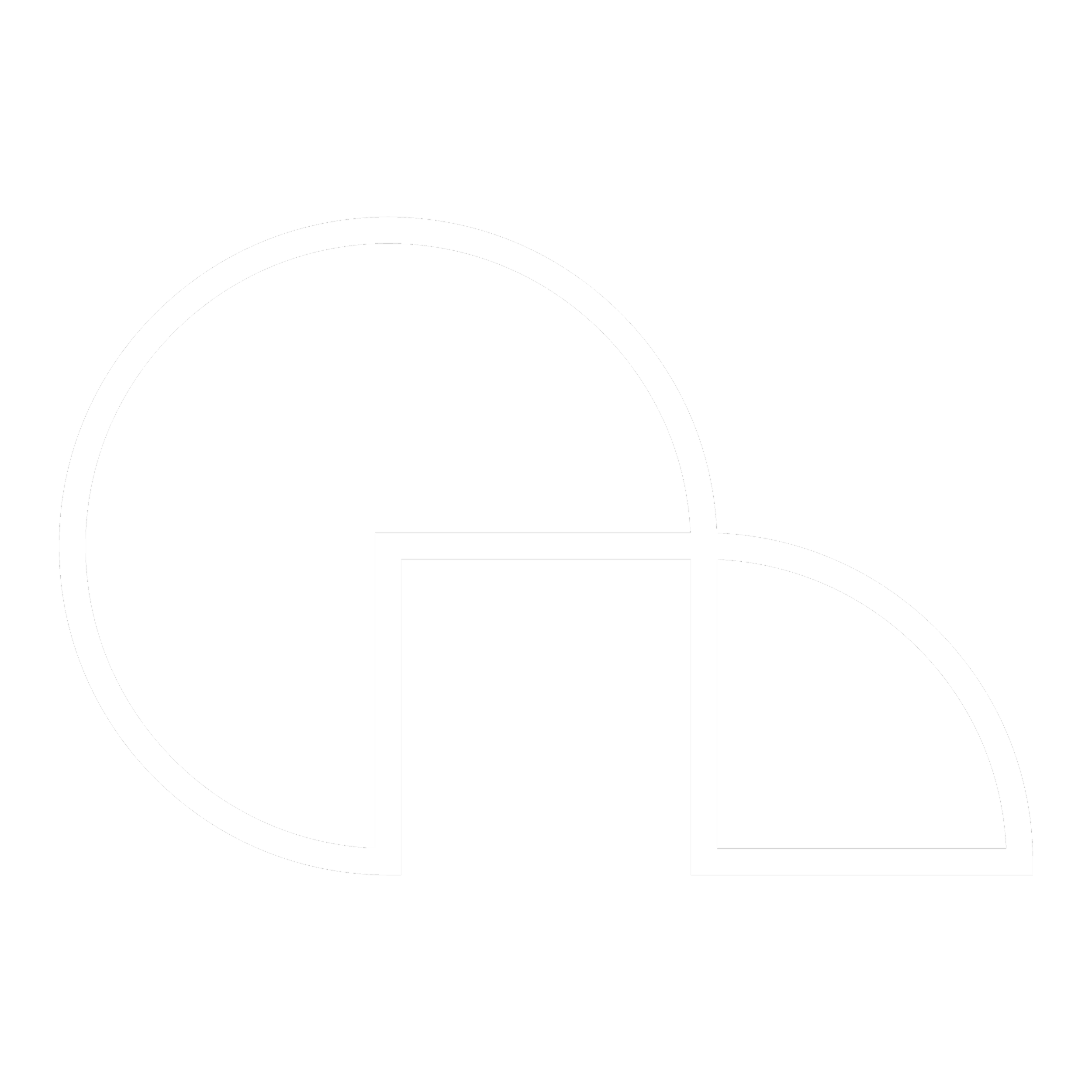 Black background with a white outline of a pie chart divided into three sections.