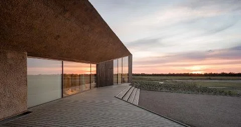 Vadehavscentret, solnedgang, moderne bygning, Vadehavet