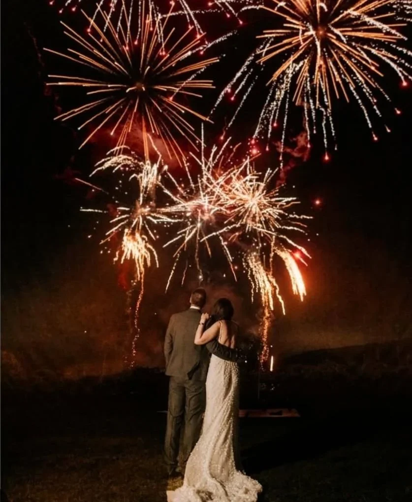 A Wedding couple, watching a bespoke fireworks by Ardent Fireworks Ltd.