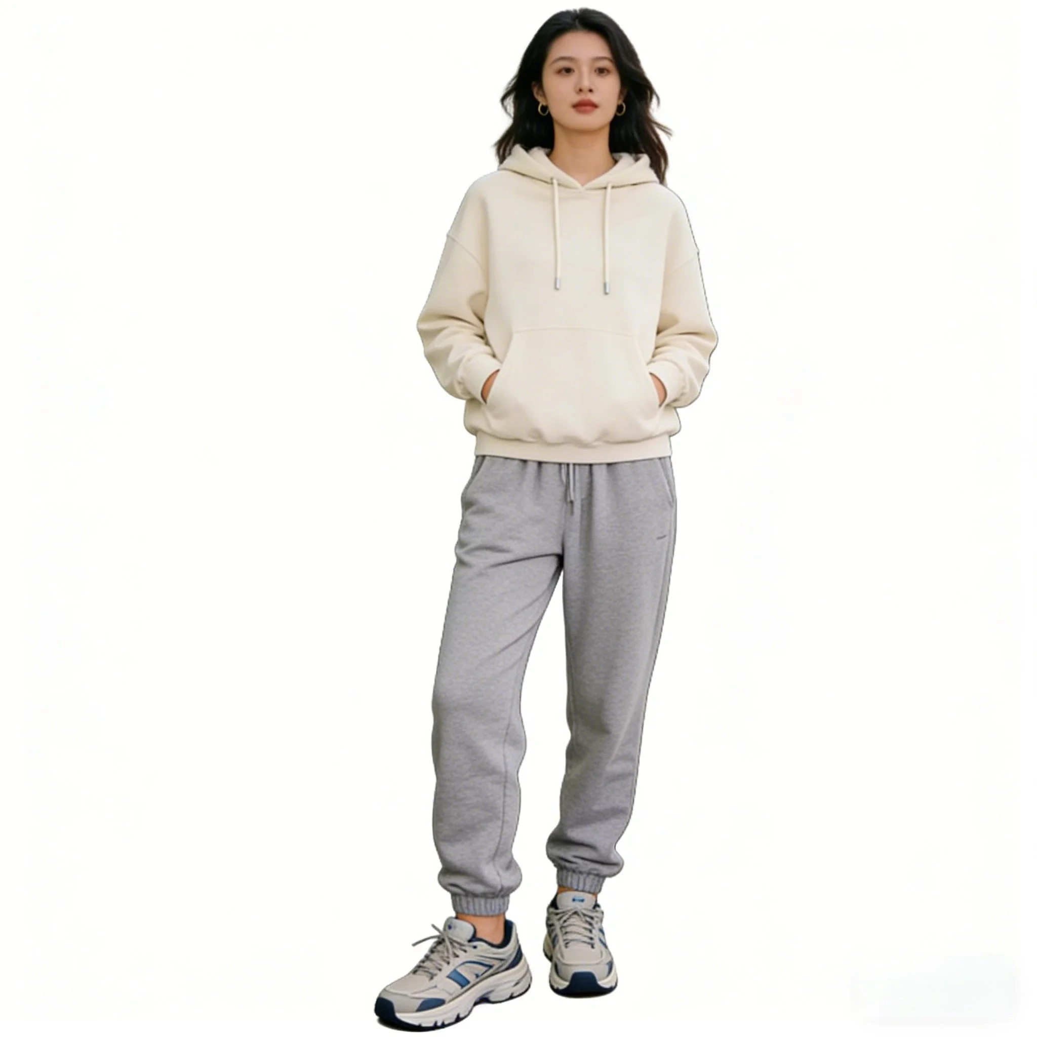 Oversized Cream Beige Pullover Hoodie – Soft Casual Loose-Fit Hooded Sweatshirt