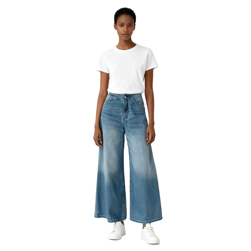 Light Wash High-Waist Wide-Leg Jeans – Women’s Retro Oversized Denim Pants