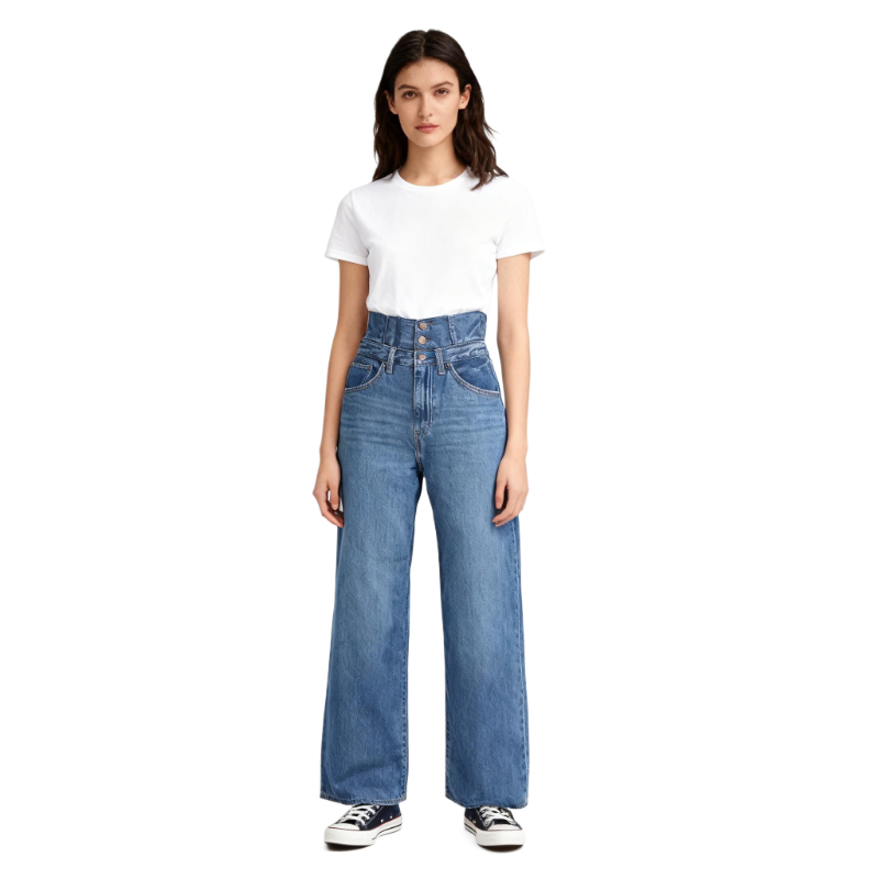 Vintage Blue High-Waisted Wide-Leg Jeans for Women | Retro Style Loose Fit Denim Pants with Classic Wash