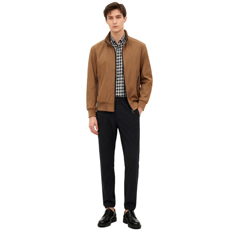 Men's Khaki Stand-up Collar Business Casual Jacket, Lightweight Wrinkle-resistant Commuter Coat, Versatile Office Style Top