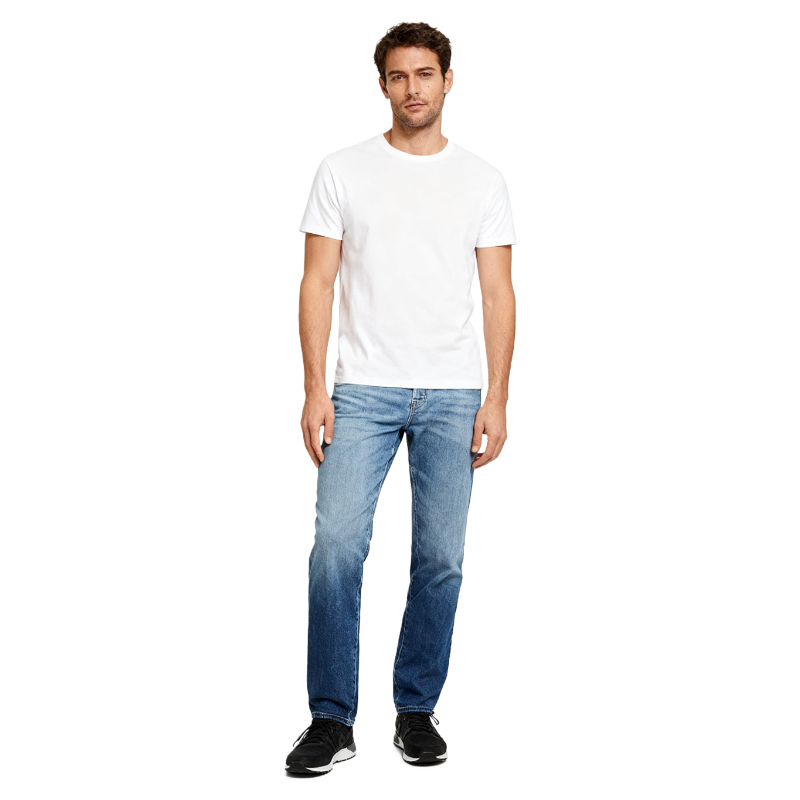 Premium Light Blue Denim Jeans – Classic Straight Leg, Vintage Wash, Durable Cotton for Men