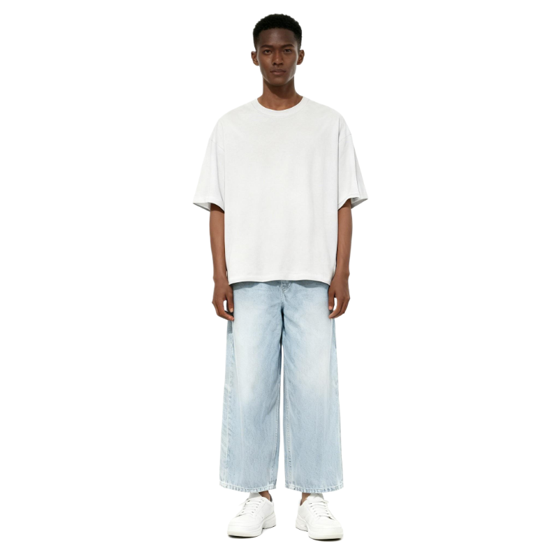 Retro Light Blue Wide Leg Jeans – High Waist Loose Fit Denim Pants for Casual Chic Style