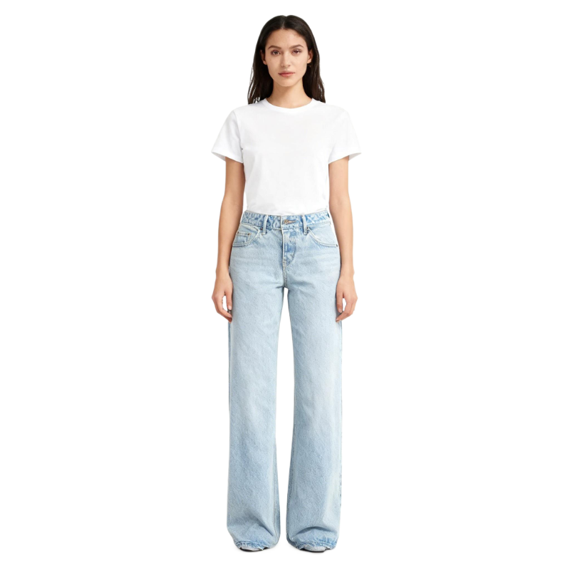Retro Light Wash Wide-Leg Jeans for Women | High-Waisted Denim Pants with Distinctive Waistband Accent