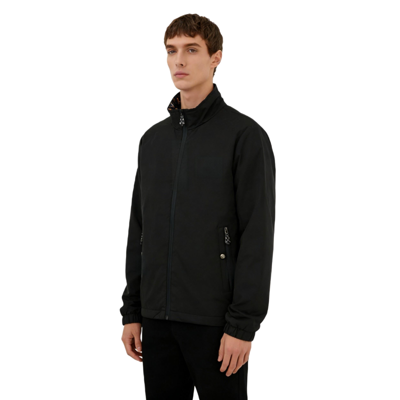 Premium Black Stand Collar Windbreaker Jacket - Lightweight Casual Outerwear for Men