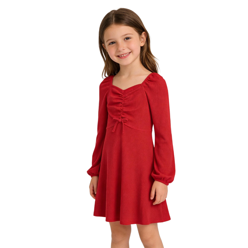 Red Puff Sleeve Ruched Mini Dress | Sweet Square Neck Tie-Front Dress