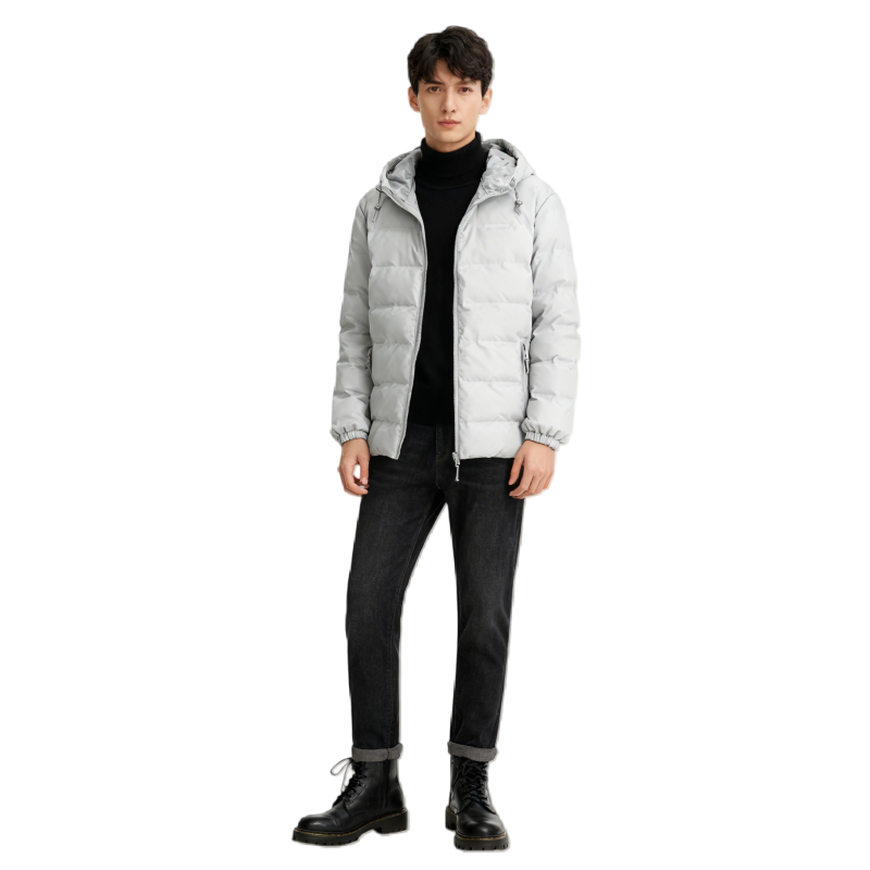 Light Gray Quilted Hooded Puffer Jacket – Warm Winter Outerwear