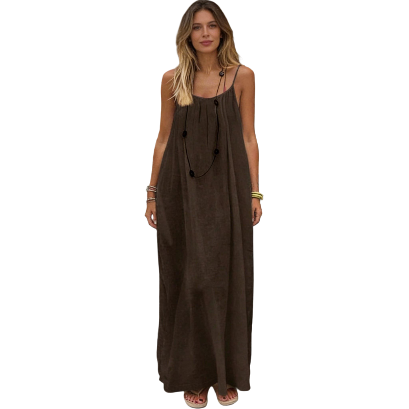 Atmospheric dark brown hollow-out camisole dress with backless design, perfect for dates and vacations