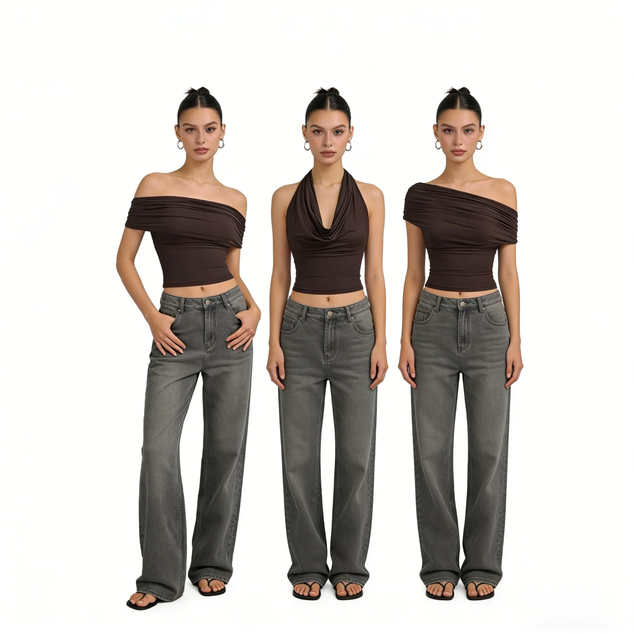 Convertible Brown Crop Top | 3-in-1 Multiway Strapless Halter Top