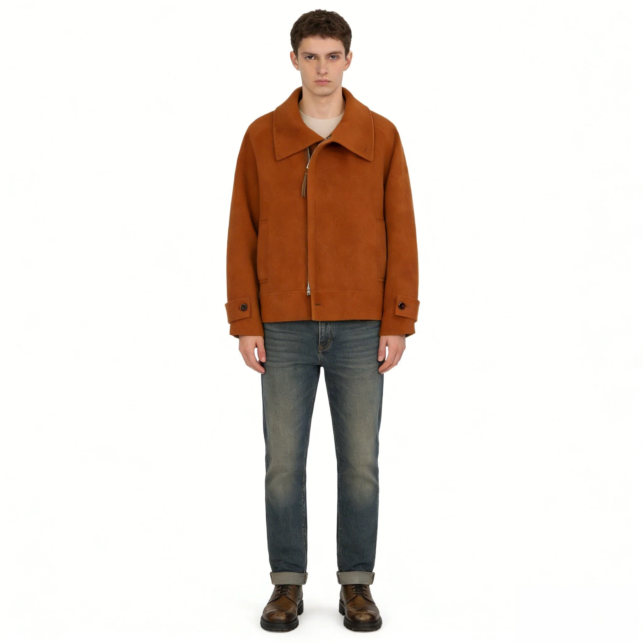 Oversized Camel Wool Bomber Jacket | Casual Winter Outerwear