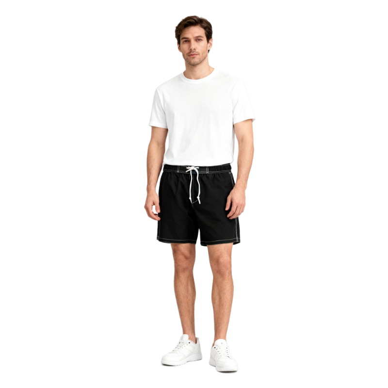 Black Contrast-Stitch Drawstring Shorts – Men’s Casual Summer Beach Pants