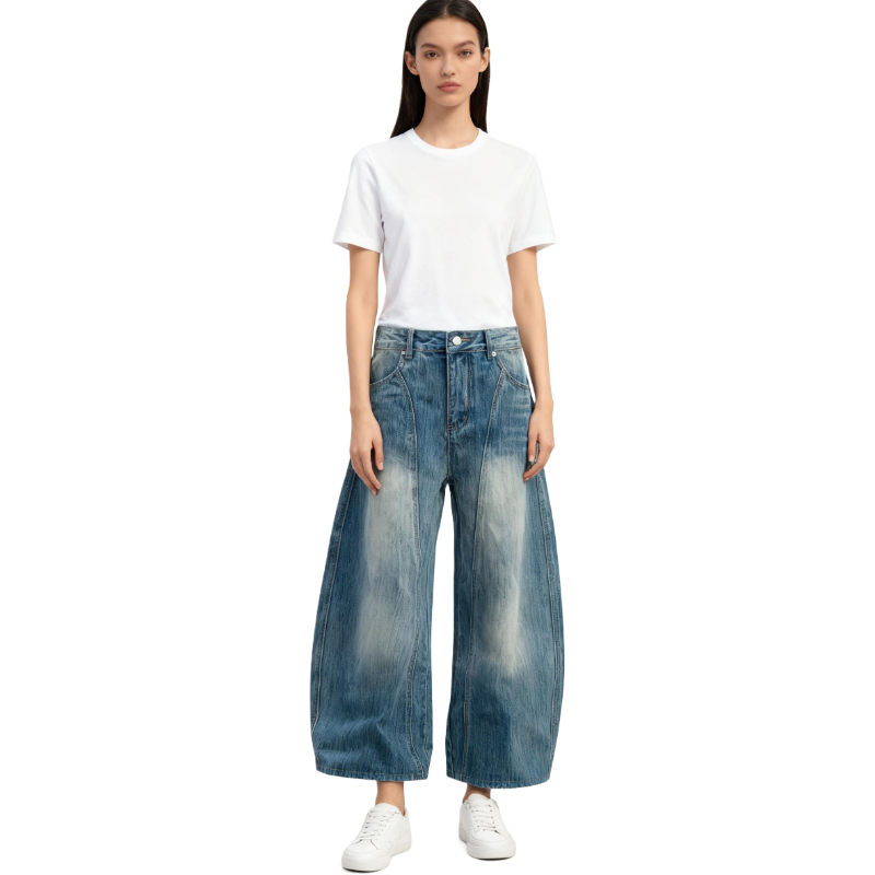Retro Washed High-Waist Balloon Jeans – Women’s Oversized Wide-Leg Denim Pants