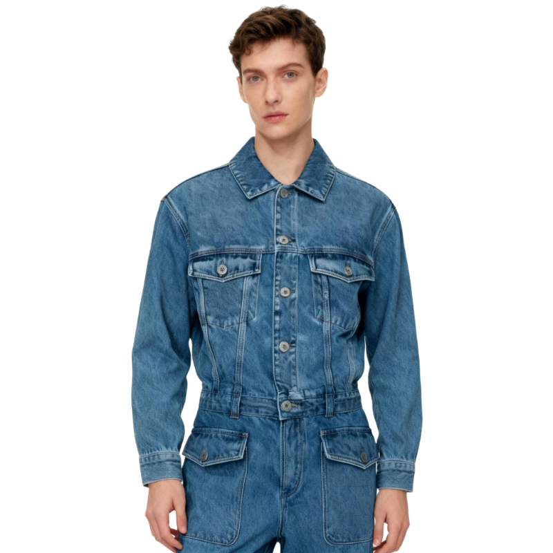 Oversized Denim Jacket for Women – Vintage Washed Blue, Classic Trucker Style