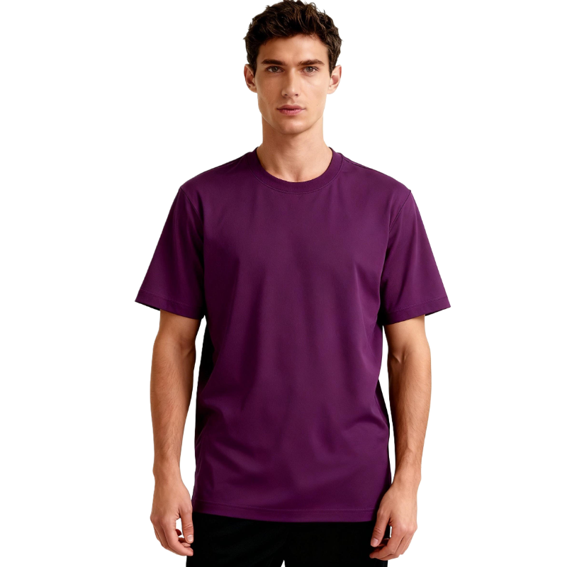Men’s Classic Crew Neck Purple T-Shirt – Casual Solid Color Short Sleeve Basic Tee for Daily Wear