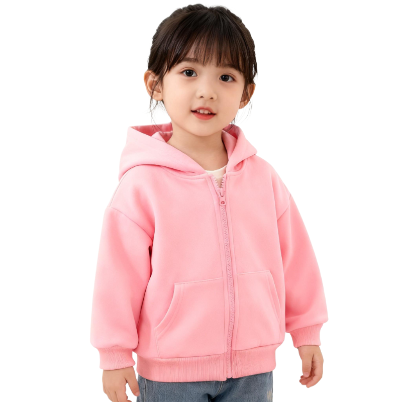 Girls Pink Zip-Up Hoodie – Toddler Fleece Lined Jacket, Cozy Kids Outerwear