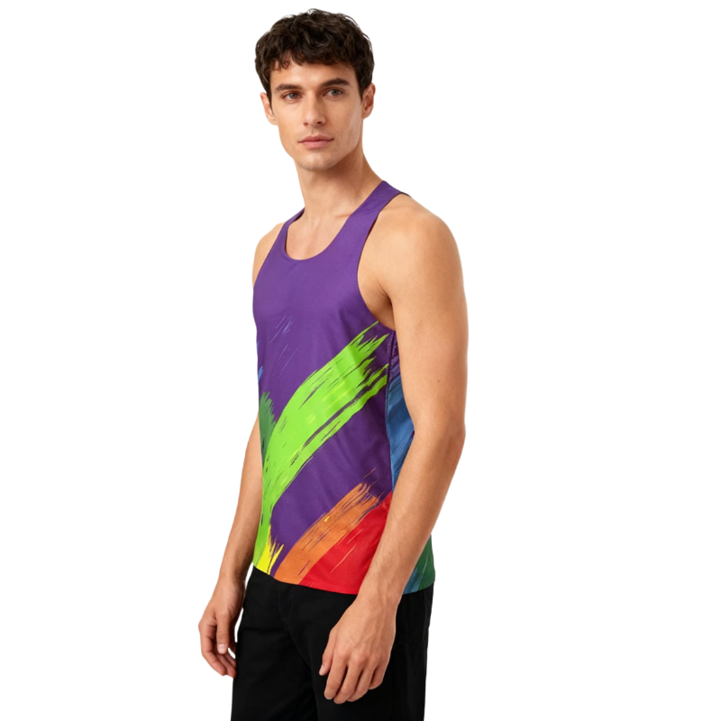 Rainbow Brushstroke Athletic Tank Top | Quick-Dry Sleeveless Gym Shirt for Workout/Running