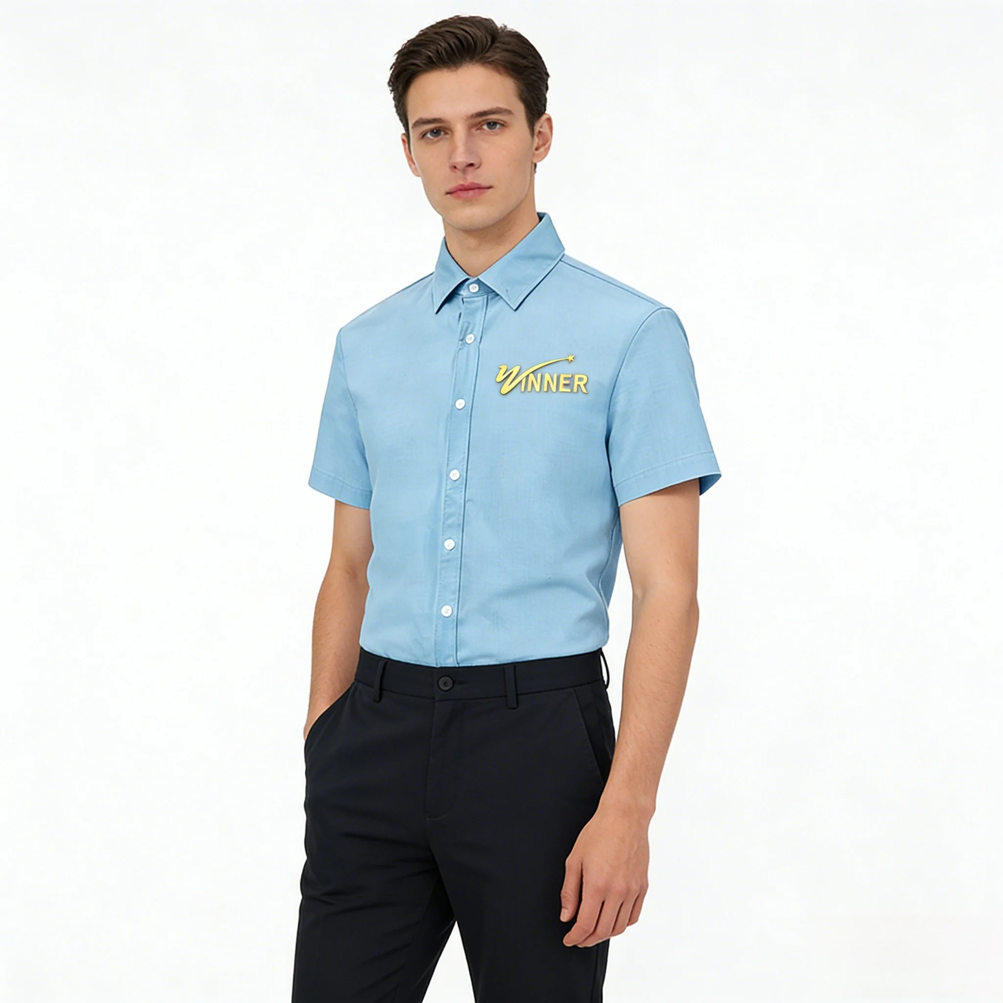 Men's Light Blue 'Winner' Short Sleeve Shirt