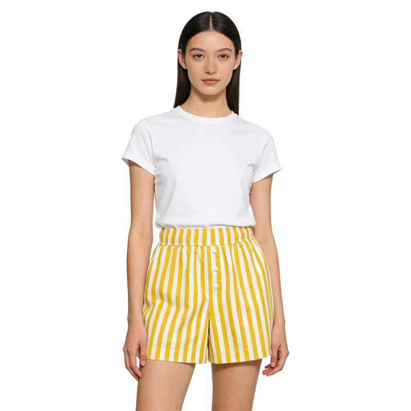 Classic Yellow White Striped Casual Shorts - Elastic Waist Comfort Daily Shorts