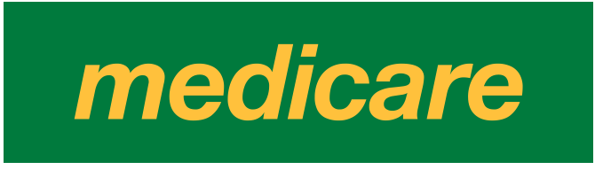 Medicare logo with yellow text on a green background.