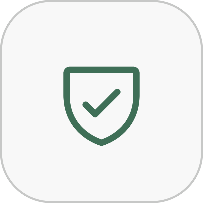 Icon of a shield with a check mark inside, indicating security or protection.