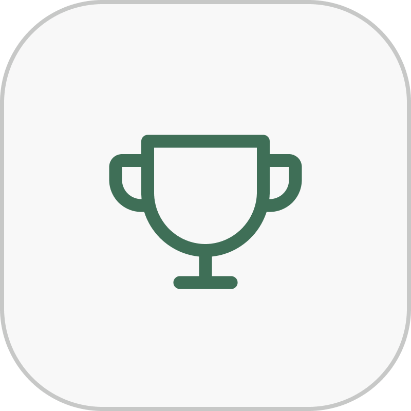 A dark background with a simple, green line drawing of a trophy in the center.