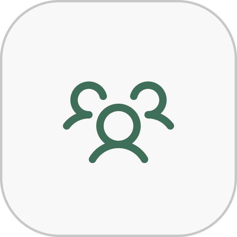 Icon of three people connected in a network, on a black background.