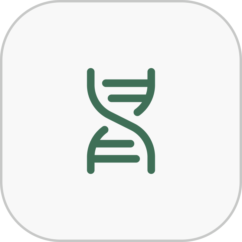 A stylized digital illustration of a DNA double helix strand on a dark background.