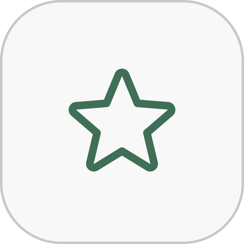 Outline of a star inside a rounded black square with a gray border.