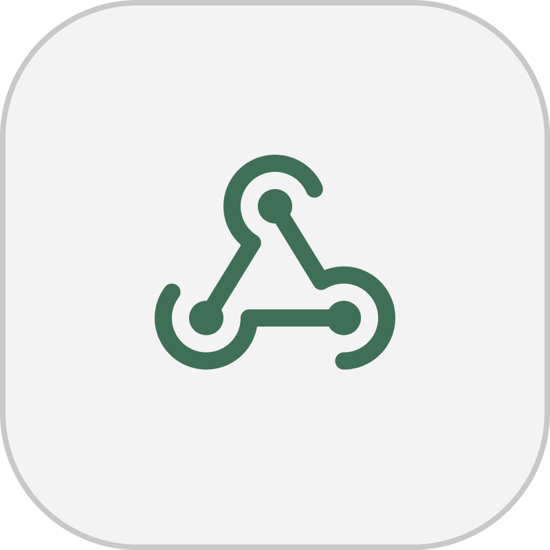 Icon of a connected network or nodes on a black background.