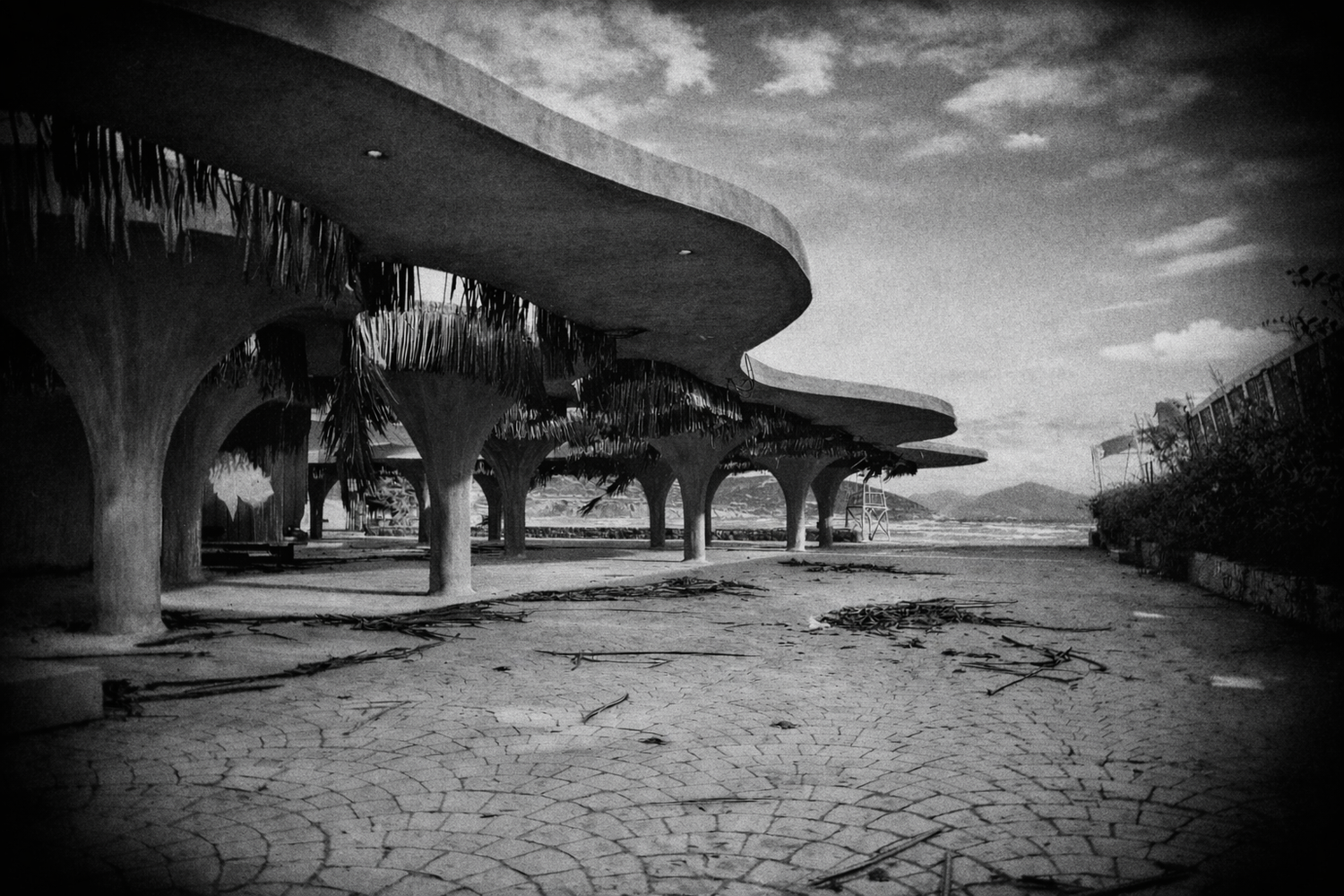 Weathered modernist architecture on the coast