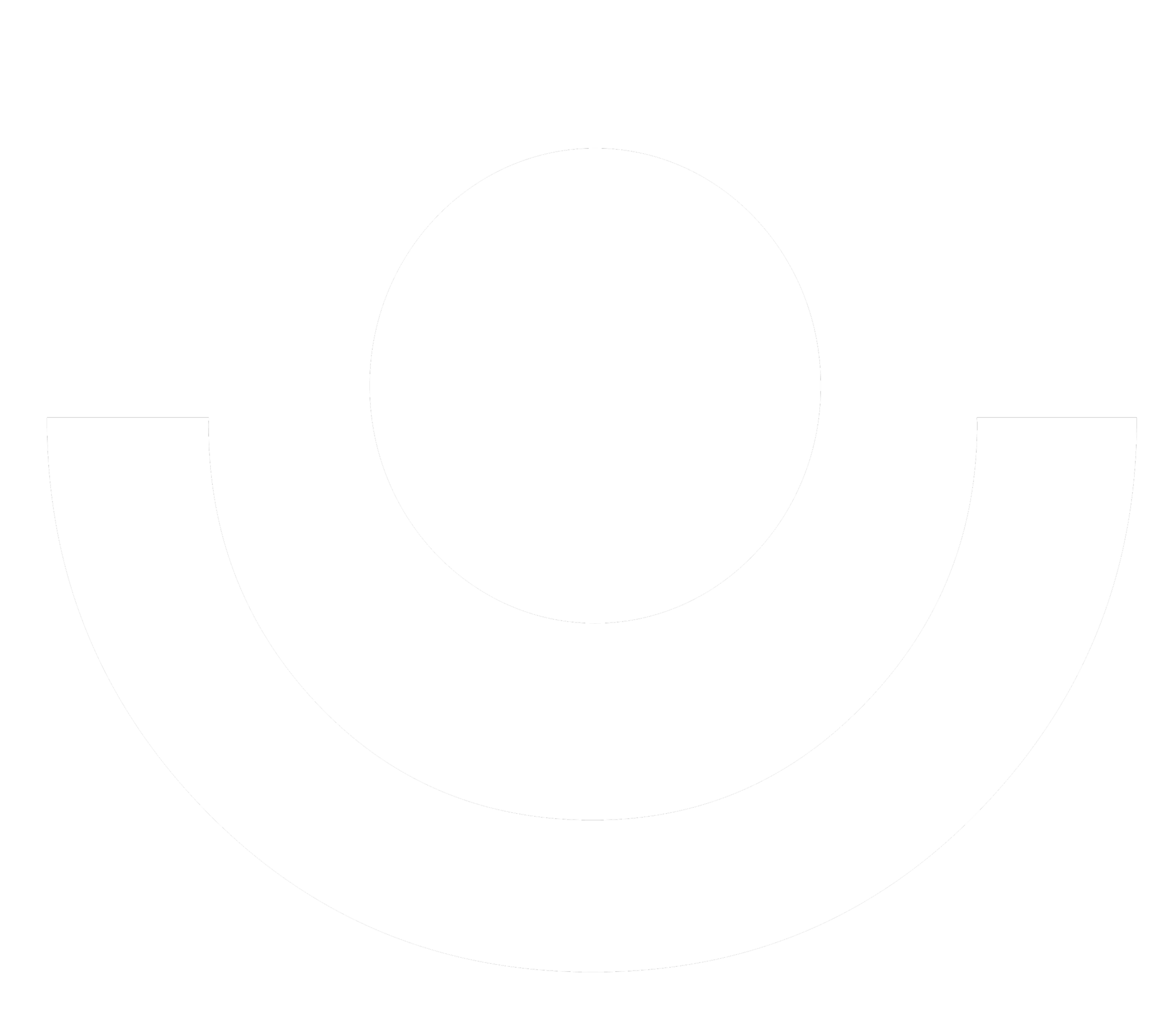 Ícono de una figura de seguridad, con un círculo central y una media luna debajo, en blanco y negro.