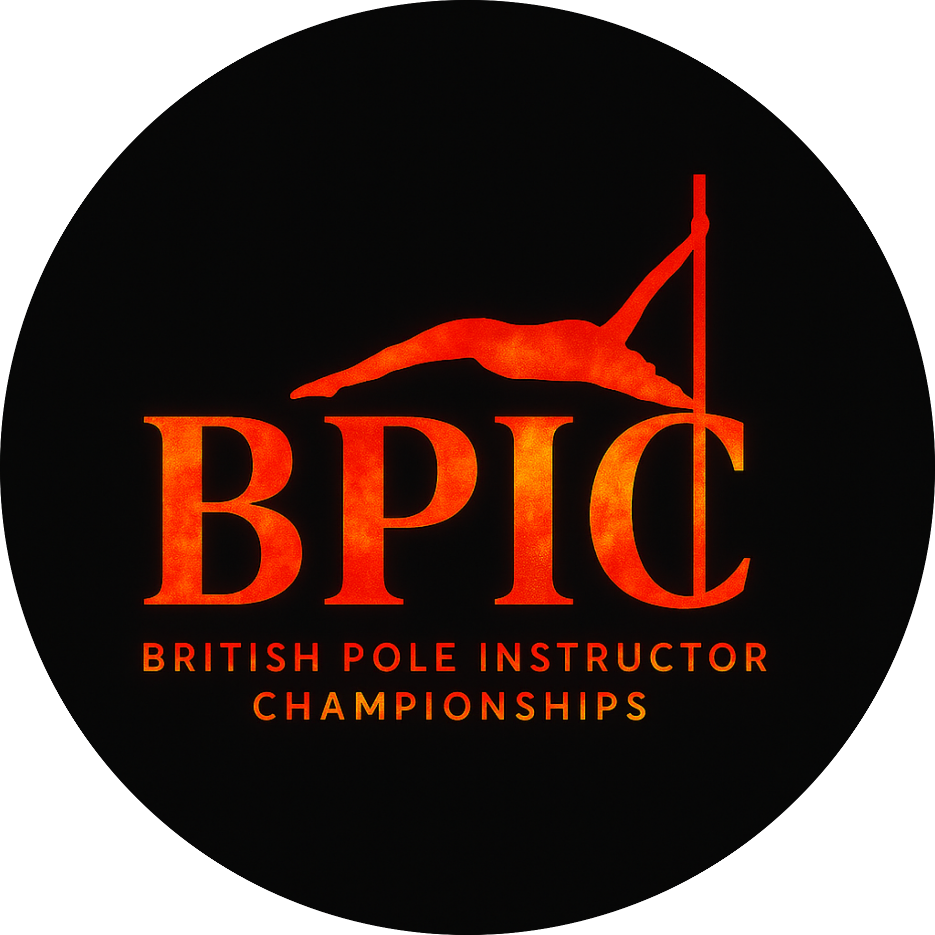 Logo for the British Pole Instructor Championships featuring a pole vaulter silhouette and the event title in bold red letters.