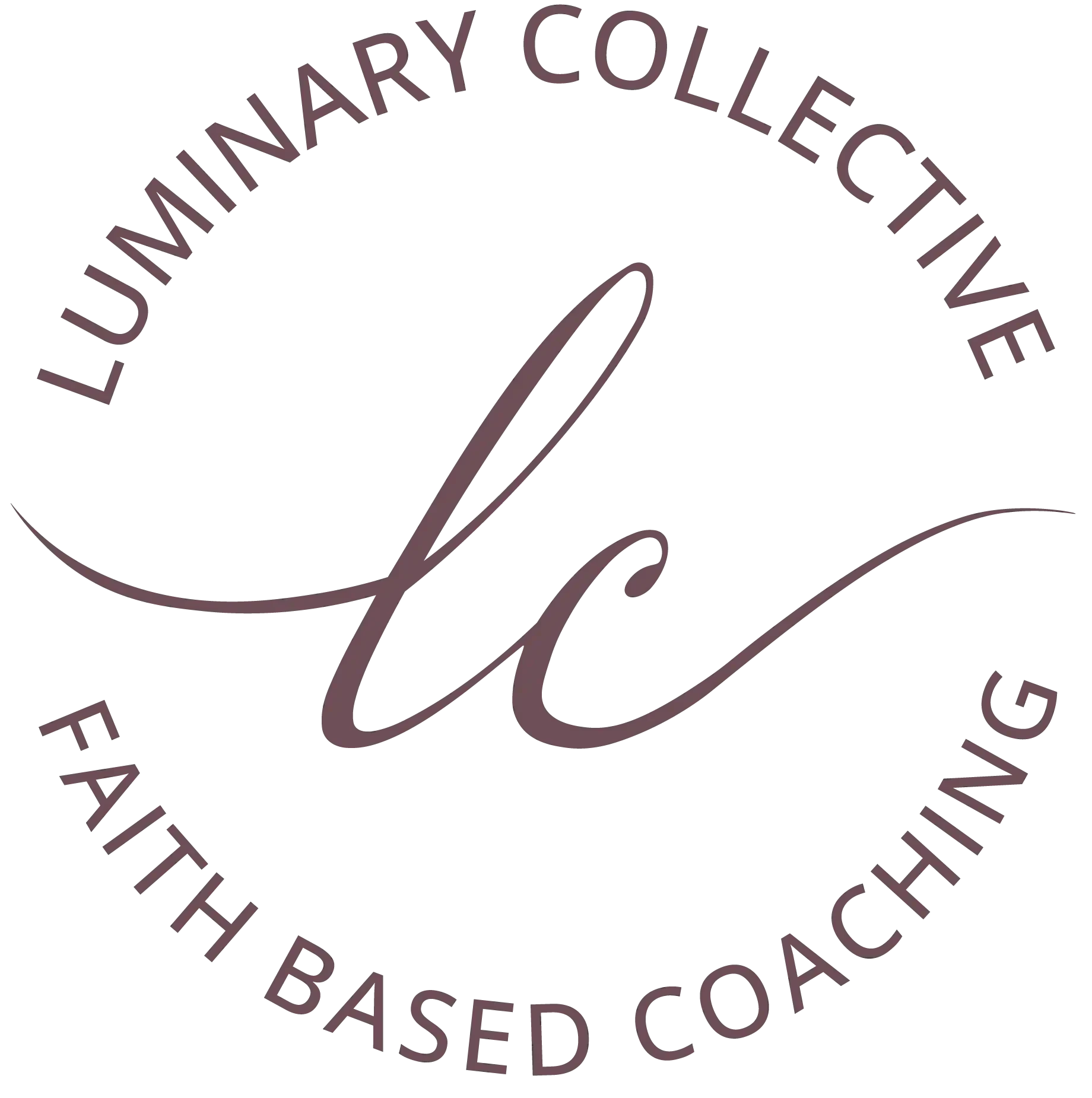 Logo with text that reads "LUMINAR Y COLLECTIVE" at the top and "RANTH BASED COACHING" at the bottom, with a large cursive letter "L" in the center.