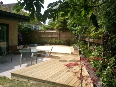 Modern Decking | Landscaping | Decking | Wooden Decking with Planters | Hassocks | R. Beeney & Son 