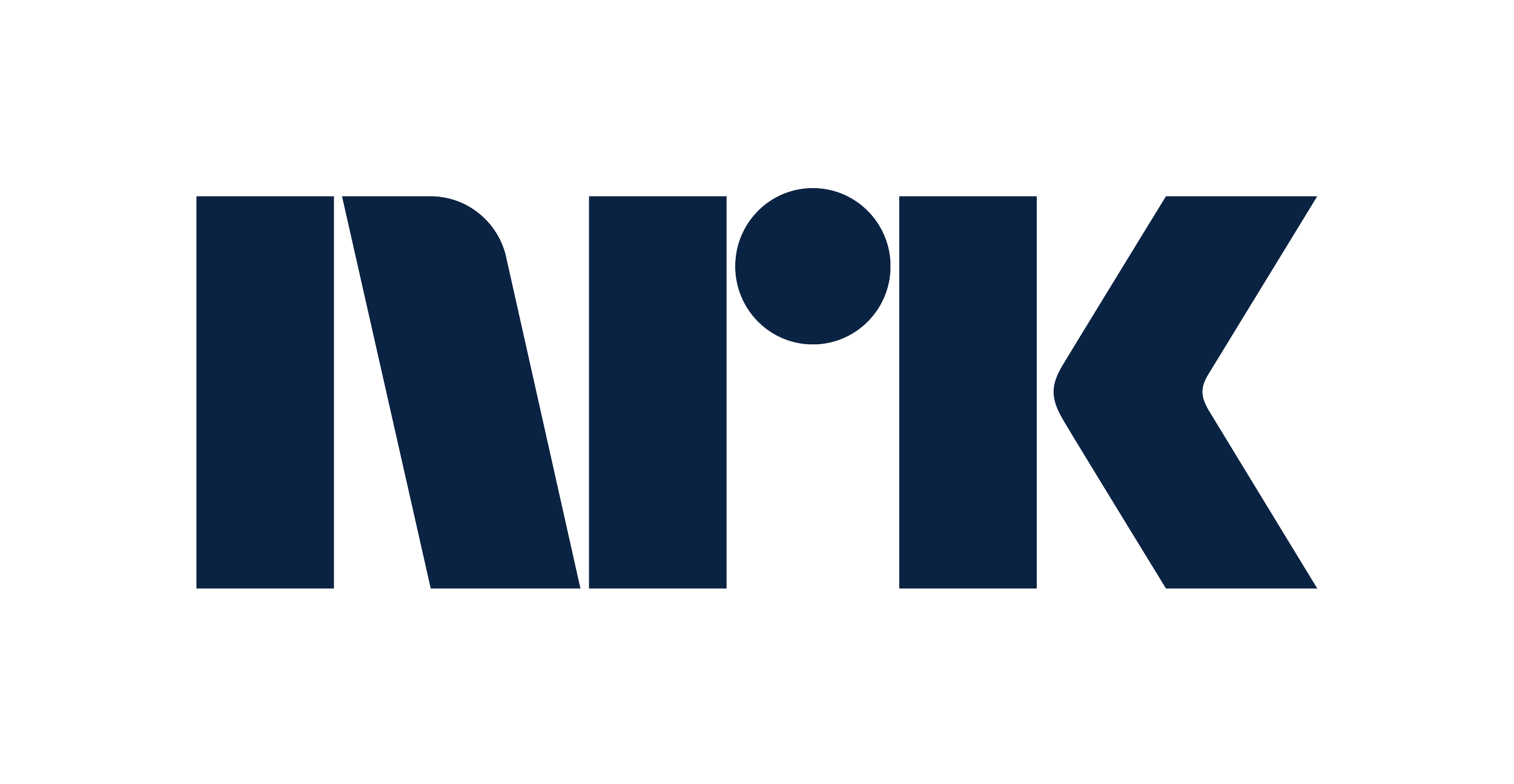 The NRK logo with large, dark blue capital letters on a black background.