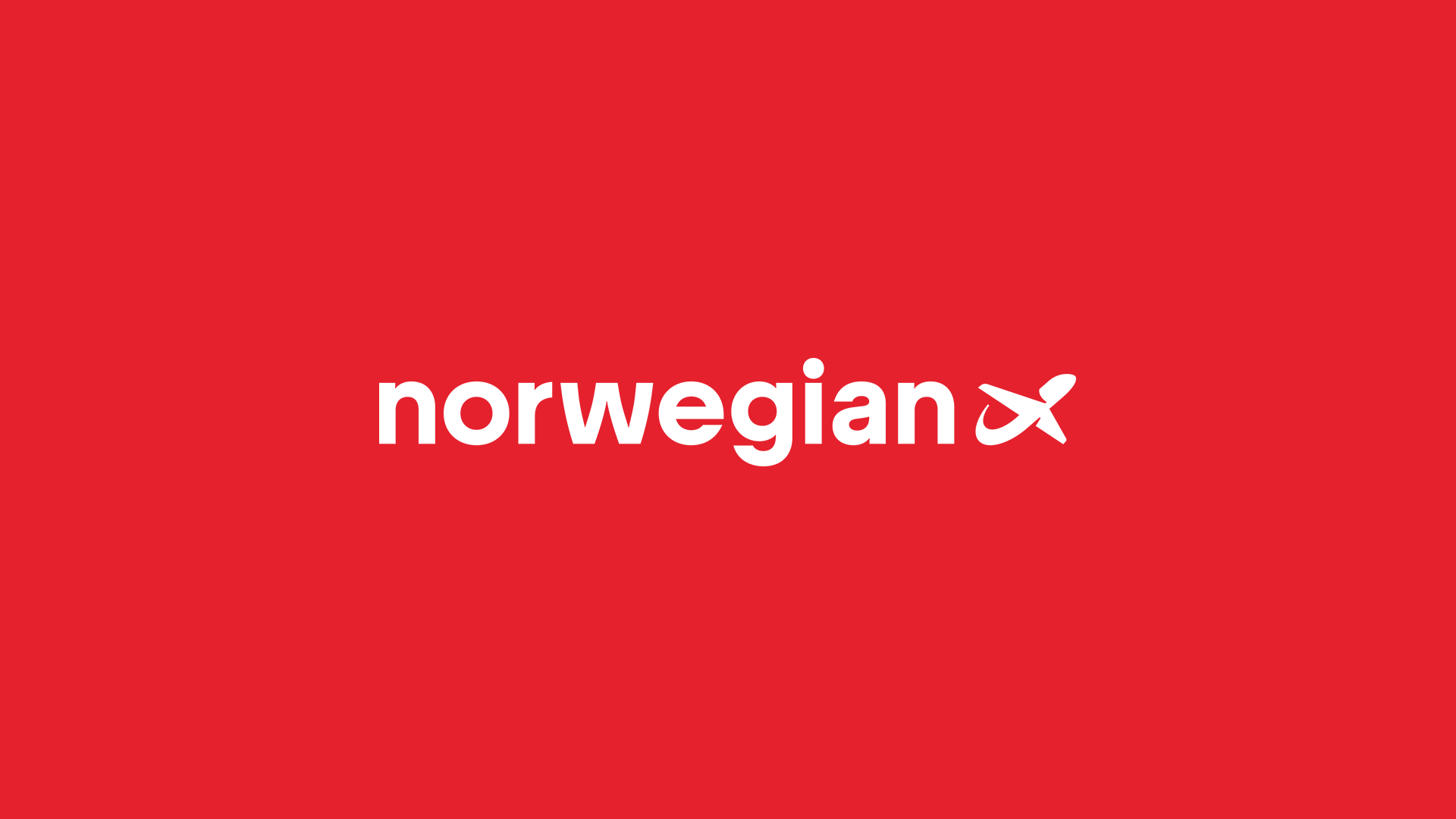 Red background with white text 'norwegian' and a white airplane icon.