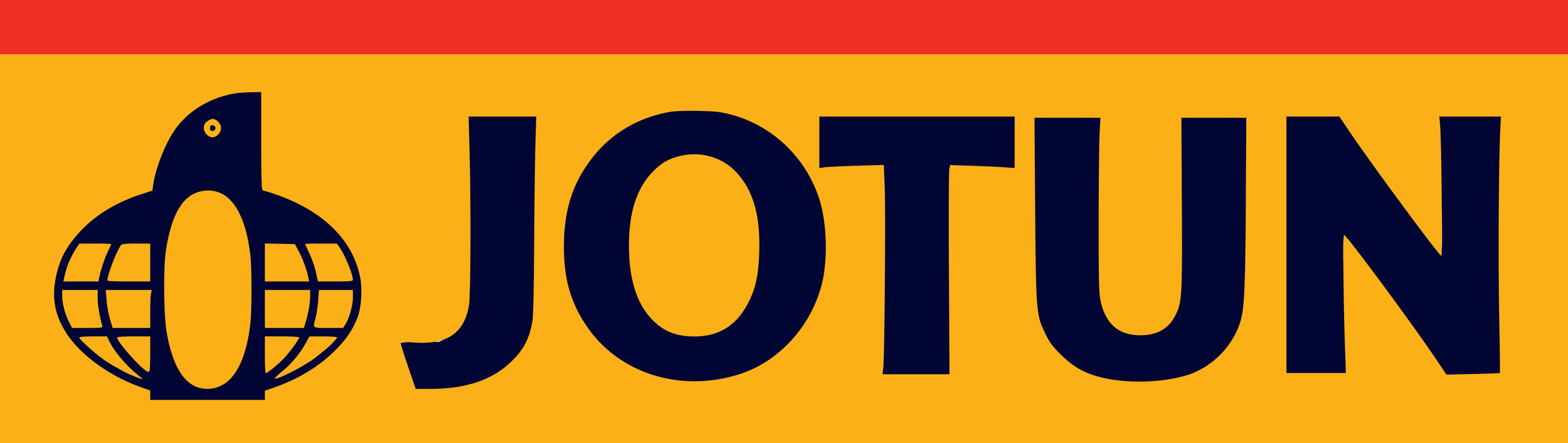 Logo of Jotun, featuring a stylized black dove and globe design with the word Jotun in bold black letters on a yellow background.