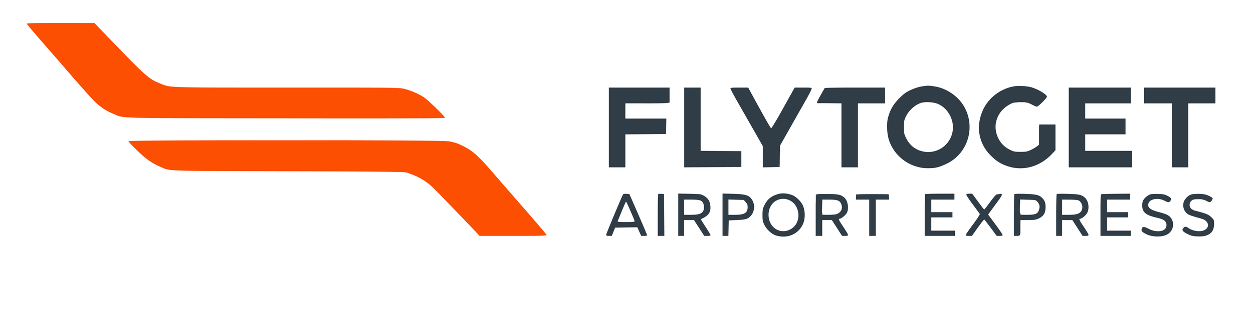 Flytoget Airport Express logo with an orange stylized airplane wing and black text.