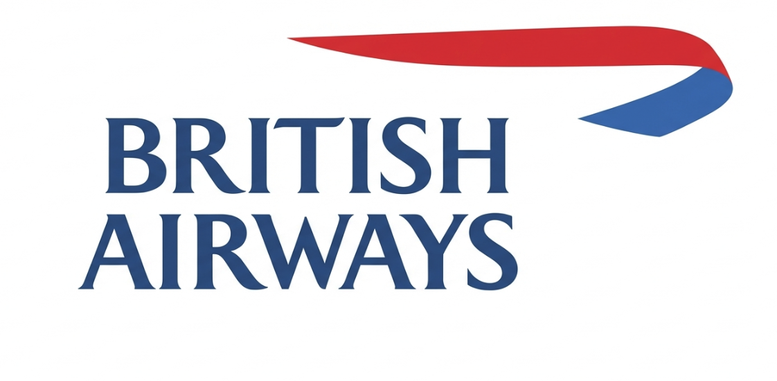 British Airways logo with red, white, and blue swoosh in the top right corner.